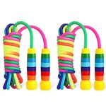 HiUnicorn 16.4 FT (5m) Long Rainbow Jump Rope for Kids, 2 Pack Double Dutch Adjustable Cotton Skipping Rope with Wooden Handle, Multiplayer Jumping Rope for Outdoor Fun, School Sport, Party Game