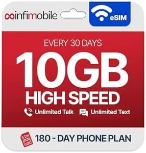 Infimobile Prepaid Unlimited : 6 Months | 10GB High-Speed Data Per Month | Unlimited Data Talk & Text | Prepaid Plan eSIM USA, Quick Activation | Nationwide Coverage | 4G, 5G Network (V-Net)