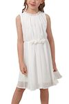 GORLYA Girls Chiffon Flower Elastic Waist A-line Pleated Midi Tank Dress for 4-14T (GOR1110,White,10Y)