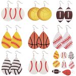 SUNNYCLUE DIY Make 8 Pairs Sport Charms Faux Leather Earring Making Starter Kit American Football Charm Flat Round Baseball Teardrop Charms for Jewelry Making Kits Women Earrings Supplies Craft