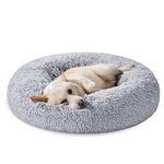 Feandrea Dog Bed, Cat Bed, Calming Donut Pet Bed for Dogs and Cats, Soft Fluffy Plush, Round, Washable Cover, Anti-Slip Bottom, 32 Inches Dia., Gray Ombré UPGW040G01