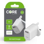 Core Essentials | USB A Wall Charger Plug | Fast Charging | Smartphone & Device Charging Plug | 1 Year Warranty (12W Fast Charge)