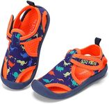 STQ Toddler Sandals Boys Quick Dry Slip On Aqua Beach Swim Pool Water Shoes Navy Orange Dinosaur 4 M US Toddler