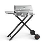 Onlyfire BBQ Gas Grill 2-Burner with Foldable Cart & Side Table, Portable Propane Grill with Lid for Outdoor Patio Backyard Barbecue Camping Tailgating RV Trip, Stainless Steel, GS323