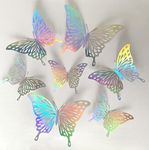 YALLOVE 3D Laser Silver Butterfly Wall Decor, 48 PCS 3 Sizes, Removable Wall Stickers for Cake Decor, Room Decor, Wedding, Birthday