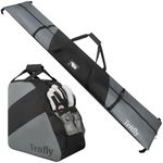 TENFLY Ski Bag and Boot Bag Combo, Snow Ski Bags for Air Travel, Water- resistant Safety Reinforce Ski Travel Bag Fits for Skis Up to 200 CM and Boots Up To Size US13, Black-Grey