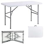 Crystals 4 Feet Folding Trestle Table Heavy Duty with Locking System Multi Purpose Indoor Outdoor Picnic BBQ Party - White