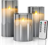 BAREPEPE Glass Electric LED Candles for Home Decoration Diwali Christmas Flameless Flickering Wick with Remote Battery Operated - Grey - Set of 3