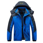 WILLONG Mens Waterproof Coats Winter Waterproof Hiking Parka Warm Fleece Padded Jackets with Hood for Outdoor Ski Work Walking Mountain Camping Fishing Blue UK Large