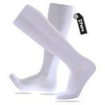 Closemate Football Socks 2 Pairs Non Slip Knee High Sport Socks for Men Women Anti Slip Cushioned Wicking Anti Blister Athletic Socks for Football Basketball Hiking Running (2 White, Size M)