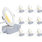 GCN LIGHT 9W 4 Inch 750LM Color Changeable Dimmable LED Recessed Pot Light, Slim Panel/Downlight with Junction Box,3000K.4000K and 5000K Adjustable (10 Pack 3K-4K-5K)