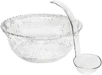 Heavyweight Plastic Punch Bowl with Ladle | 8 Quart Clear 2 Gallon Punch Plastic Bowls | Punch Set of Bowl and 5 oz. Ladle | Embroidered Punch Bowl with Serving Ladle for Parties