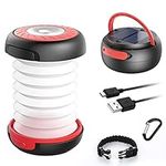 Camping Lantern, GlobaLink LED Rechargeable Camping Light, Solar/USB Powered Collapsible Tent Light with First-Aid Whistle, Camping Lamp for Outdoor Hiking Tent Garden, Emergency Charger for Phone