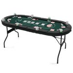 GYMAX Poker Table Foldable, 8-Player Texas Holdem Poker Table with Metal Cup Holders, Casino Grade Felt & Padded Rails, Portable Folding Poker Table for Leisure Game, Homes, Game Rooms (Green)