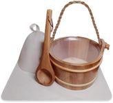 NUIBY Red Cedar Sauna Bucket and Ladle Set, withSauna Hat and Seat Pad, Traditional Wooden Water Bucket 1.3 Gallon with Plastic Liner for Sauna Room Sauna Heater