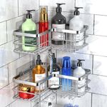 Yazoni Corner Shower Caddy 2 Pack - Bathroom Shelves No Drilling, Rustproof Stainless Steel Shower Storage Rack, Large Capacity Adhesive Shower Caddies for Bathroom, Bathroom Accessories, Silver