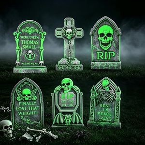 6pcs 25" Glow in the Dark Large Halloween Tombstone Yard Signs Decoration