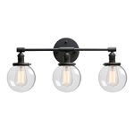 Phansthy Vintage Industrial 3 Light Wall Lamp with Switch, Globe Glass Wall Sconce for Living Room Dining Room Bedroom, E27 Socket Vanity Wall Light Fixture (Black)