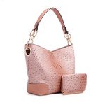 MKF Set Hobo Bag for Women & Wristlet Wallet – PU Leather Designer Handbag Purse – Shoulder Strap Lady Fashion, Blush Set Wandy, Large