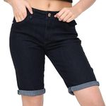 NOROZE Women's Ladies Knee Length Denim Stretchy Bermuda Shorts Contrast Turn Up Cropped Jean Shorts Denim Capri Pants Rolled-Up Hem Casual Summer Classic Cotton Pants with Pockets