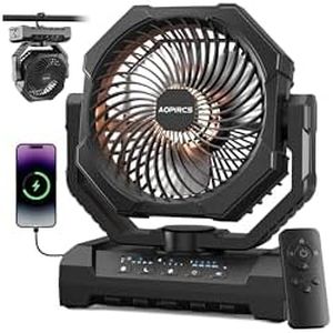 Aopircs Portable Fan - Battery Powered Fans with Light, Hook - Rechargeable, 60H Cooling, 4 Speed, Sleep Mode - Outdoor Fan, Camping Gear, Travel Essentials