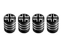 Marcraft Corrosion Resistant (Black Two-Tone) (Laser Engraved Union Jacks) Metal Tyre Wheel Alloy Valve Caps Dust Caps (4 Pack) Universal for Cars, SUVs, Bicycles, Motorcycles, Trucks | Plastic Insert