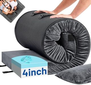 Easthome Queen Memory Foam Camping Mattress Pad 2 Person - Waterproof 4inch Thick Sleeping Pad for Camping, Roll Up Mattress Floor Bed Mat for Guest Car Truck Tent, with Pillow & Travel Bag, Dark Gray