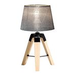 HOMCOM Wooden Tripod Table Lamp for Side, Desk or End Table with E27 Bulb Base（Grey Shade）