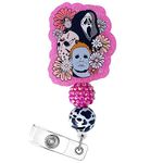 Fall Boys Horror Halloween Badge Reel, Funny Retractable Nurse Badge Holder with Alligator Clip Ghost Skull ID Name Badge Holder for Student Nursing Nurses Teacher Office