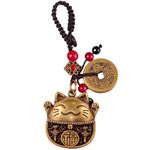 Yisinar Lucky Cat Charms,Maneki Neko Brass Cat Keychain with Feng Shui Coins,Buddha Statue Kitty Good Luck Charms, Lucky Cat