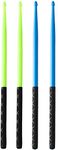 5A Nylon Drumsticks 2 Pairs with ANTI-SLIP Handles for Drum Light Durable Plastic Exercise Drum Sticks for Kids Adults Musical Instrument Percussion Accessories (Green and Blue)