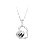 PAHALA 925 Strling Silver Cute Panda Heart Shape With Crystals Cubic Zircon Pendant Necklace