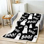 Halloween Sherpa Blanket Kids Cute Ghost Fleece Throw Blanket Boys Girls Decor Ghost Print Plush Blanket Microfiber Black Halloween Theme Fuzzy Blanket Bedroom Baby 30"x40"