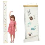 Surplex Hanging Measurement Ruler for Kids, Baby Height Growth Chart Nursery Wall Hanging Height Chart Removable Canvas Wood Ruler for Children Teenager Growth Record Room Decoration with Hook