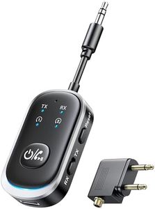 WOCBUY 2 in 1 Bluetooth Transmitter Receiver for Car TV Airplane, Wireless Bluetooth 5.3 Adapter - Dual Pairs for AirPods, All Headphones, Use with 3.5mm Aux Audio Jack on Airplane, Home/Car Stereo