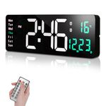 FineFizz 16" Digital Wall Clock Large Display, 12/24H Gym Clock, LED Wall Clock with Alarms, Date, Temperature, Remote Control, Large Digital Clock for Office (Corded Use Only) (Green)