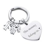 FLHEART Personalised Mummy Family Keychain : Stainless Steel This Mommy/Daddy Belongs To Custom Kids Name Heart Keychain for dad mom, with Boy Girl Pet Charm 3