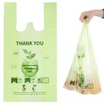 100% Certified Compostable Grocery Bags Biodegradable T-Shirt Bags Recyclable Thank You Shopping Bags Eco Friendly takeout Reusable Bags, Great for On The Go, Farmers Markets,200 Count