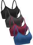 4 Pieces Neck Bralettes Wireless Cami Bra Tank Top Bra Sports Bra for Women Girls (Black, Dark Grey, Dark Red, Blue,XX-Large)