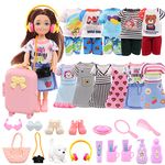 Festfun 29 Doll Clothes and Accessories 1 Suitcase 4 Sweet Dresses 2 Tops 2 Pants Outfits 2 Shoes 18 Accessories Shoes Headset Puppy Travel Set for 6 Inch Doll Girl Gift