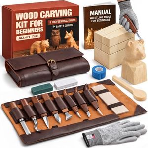 Complete Wood Carving Kit for Beginners - Gift Ready Wood Carving Tools Set | Whittling Kit with 8 Wood Carving Knives, Spoon Carving Tools, Wood Blocks, Gloves, Roll Bag and Sharpening Strop