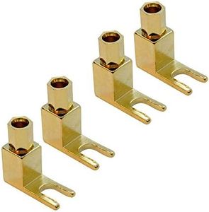 awen Right Angle Speaker Fork Spade Y Connectors & Binding Post, 4MM Gold Plated Banana to Spade Adapter Plug, HiFi Speaker Cable Wire Connectors 4PCS