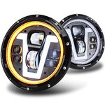 MOVOTOR MOT Approved 7inch Led Headlight with Amber Turn Signal V Type White DRL Hi Lo Beam Compatible with Defender 90 110 Jeep Wrangler JK TJ CJ Hummer H1 H2 Miata mx5 mk1