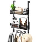 HapiRm Over The Door Hooks - High Capacity Door Hanger, 9 Hooks + 2 Mesh Baskets Storage Rack for Hanging Clothes, Towels, Bag, in Bathroom, Bedroom, Kitchen, No Drilling Metal Door Organizer, Black