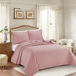 BQC Luxury Quilted Bedspread Bed Throw Comforter Embossed Pattern Machine Washable 2 Pcs Inspiration Bedding with 1 Pillow Case (Single, Pink)