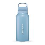 LifeStraw Go Series — Insulated Stainless Steel Water Filter Bottle for Travel and Everyday Use Removes Bacteria, Parasites and Microplastics, Improves Taste, 1L Icelandic Blue