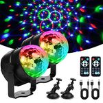 URAQT Disco Ball Light, 2 Pack USB Sound Activated Stage Lights, 360° Rotation Disco DJ Lights for Parties, Automatic Strobe Lights with Remote Control for Car Room House Bar Xmas Birthday Decor