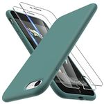 TOCOL 3 in 1 for iPhone SE 2020/2022 Case, iPhone 7/8 Case, with 2 Pack Tempered Glass Screen Protector, Liquid Silicone Slim Shockproof Cover [Anti-Scatch] [Drop Protection] 4.7", Midnight Green