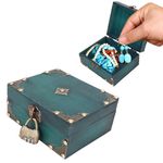 Tissting Treasure Chest Wooden Box with Combination Lock, 5.9 x 4.7 x 2.8 in Small Antique Decorative Pirate Treasure Chest Vintage Handmade Wood Jewelry Storage Boxes for Kids Girls Men