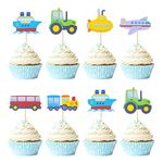 Gyufise 32Pcs Transportation Cupcake Toppers Car Truck Train Airplane Ship Party Cake Toppers Picks for Kids Birthday Baby Shower Party Decorations Supplies